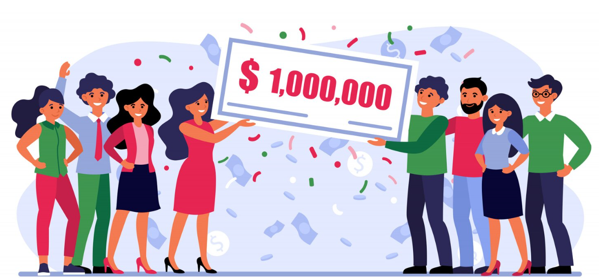 Illustration d'un groupe célébrant un gain d'un million de dollars